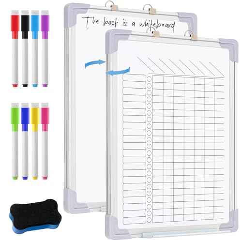 Janlaugh 24" x 18" Magnetic Chore Chart for Kids Dry Erase Whiteboard Magnetic to Do List Chore Board with Lines Double Sided Weekly Calendar with Frame 8 Marker 1 Eraser for Multiple Kids Family