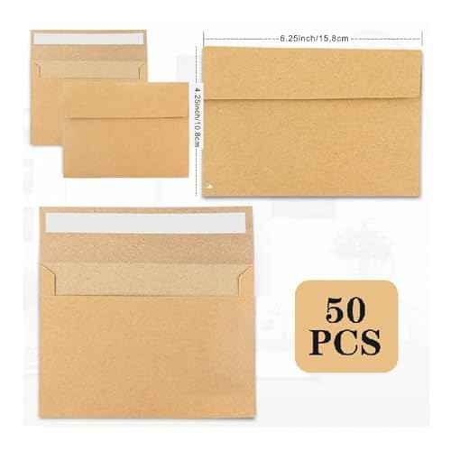 50Packs A4 Kraft Envelopes 4x 6 Inch Card Envelopes,Self Seal for Weddings, Greeting Cards£¬Mailing£¬ Invitations, Photos, Postcards