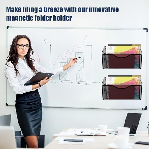 Black Magnetic File Holder 1 Pocket Organizer for Office & Kitchen - No Drilling