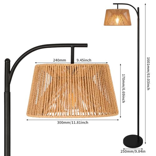 Boho Floor Lamps for Living Room,Rattan Tall Floor lamp with one 2700K Light Bulb,Bohemian Standing Lamps with Foot Switch,Rustic Coastal Floor lamp for Bedroom,Dining Room,Farmhouse,Corner
