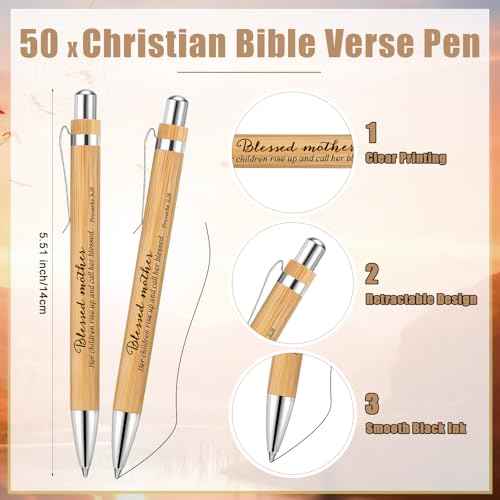 200 Pcs Christmas Christian Church Gifts Bulk 50 God Bless Mother Keychains 50 Religious Bible Verse Pens with 50 Inspirational Prayer Cards 50 Opp Bags for Women