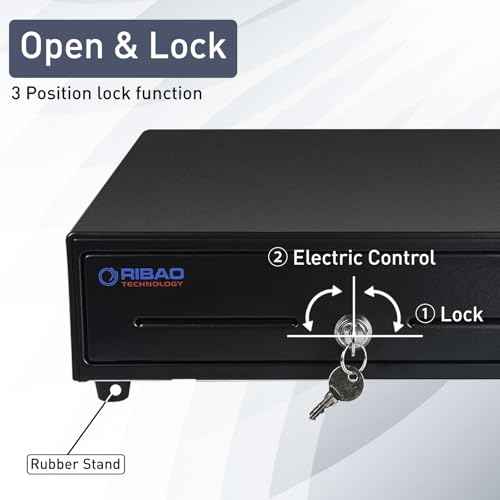 RIBAO 13'' Cash Registers Cash Drawer for Point of Sale(POS) System, 4 Bill 5 Coin with Adjustable Coin Slots, 24V, RJ11/RJ12 Interface 4 Key-Lock