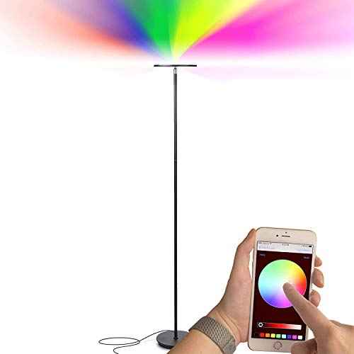 Brightech Sky Colors ? Wi-Fi Color Changing Torchiere LED Floor Lamp ? Smart Standing Lamp with iOS and Android Remote Control ? Cost-Effective and Energy-Saving with Adjustable Head - Black
