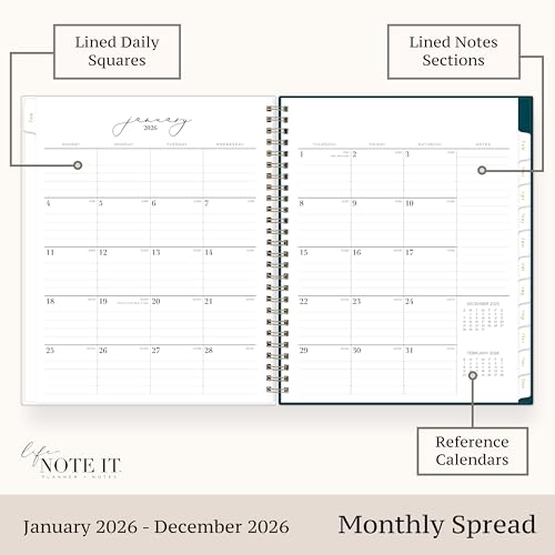 Blue Sky Life Note It 2026 Weekly and Monthly Planner Notes, January 2026 - December 2026, 7" x 9", Flexible Cover, Durable Twin Wire Binding, Storage Pocket, 50 Perforated Notes Sheets, Marina