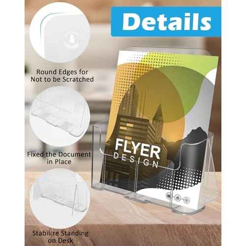 Acrylic Brochure Holder, 4 Packs Brochure Holder 8.5 x 11, Flyer Holder for Business, Clear Brochure Display Stand for Pamphlet Paper Literature Document Magazine Menu, Table Desk Wall Mount