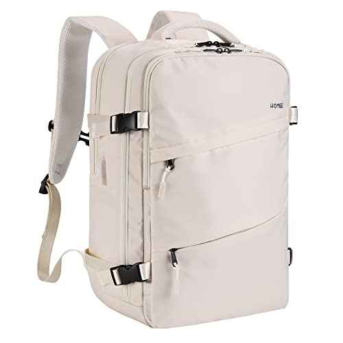 HOMIEE Travel Backpack 18x14x8 Spirit Airlines Personal Item Bag, Carry on Luggage Underseat Flight Approved Weekender College Bag Fits 15.6 Inch Laptop, Beige