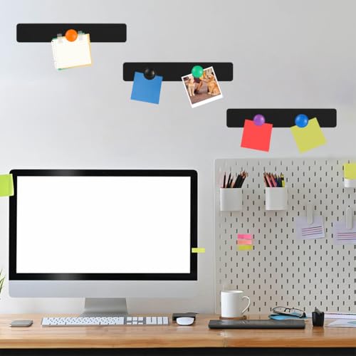 LINXIU Magnetic Metal Strips with Adhesive Backing, 2 x 12 Inch, 4 Pack, Black with 12 Magnets for Wall Organizing, Office & Kitchen