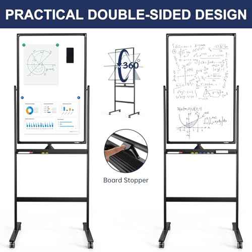 Mobile Dry Erase Board on Wheels - TANKEE 40 x 24 Magnetic Double Sided Whiteboard Easel, Large Reversible Rolling White Board with Aluminum Frame Standing for Office, Home, Classroom
