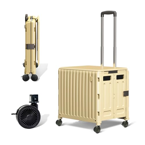 Folding Utility Cart with Wheels: Collapsible Rolling Carte for Teachers Handcart Shopping Trolley Portable Tool Box, All-Terrain Office Cart with Lid Basket Handle & Durable Frame