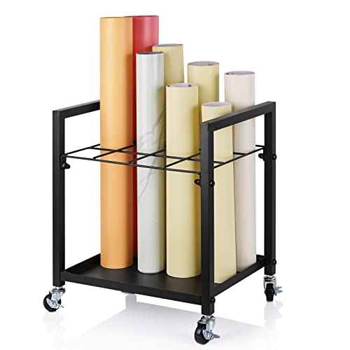 Blueprint Storage Rack Blueprint Holder Metal Blueprint Storage Cart with Wheels 12 Slots Roll File Holder for Home Office School to Storage Blueprint Poster Architectural (Black 12 Slots)