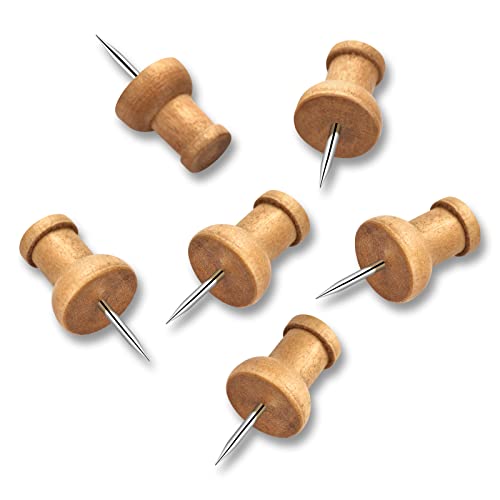 Dorbetar 40 Pcs Wood Push Pins - Decorative Thumb Tacks, Natural Wood & Stainless Steel, Brown
