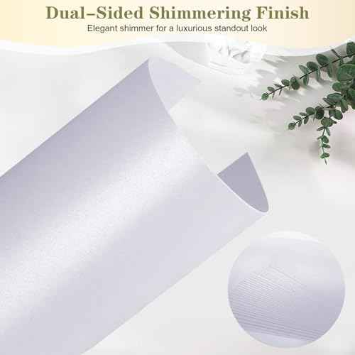 Ftumertly 30 Sheets White Shimmer Cardstock, 8.5x11 Cardstock Paper, 230g/80lb Pearlescent Card Stock Metallic Printer Paper, Thick Card for DIY Crafts Cards, Invitations, Certificates, Weddings