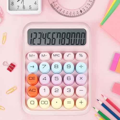 Mechanical Switch Calculator with Big Buttons, Calculators Desktop, 12 Digits, Large LCD Display, Desk Calculator, Cute Pink Calculators for Teachers Students Basic Office (Pink)