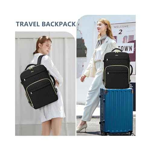 Carry On Women Travel Backpack: TSA Flight Approved Personal Item Backpacks Large 40L Waterproof Luggage Suitcase Backpack Fit 17 Inch Laptop Weekender Overnight Traveling Bag with USB Charge Black