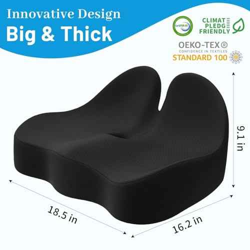Seat Cushion, Memory Foam Office Chair Cushions, Ergonomic Curved Design for Sciatica, Tailbone, Coccyx, Seat Support for Car, Desk Chair, Wheelchair, Enhances Long Sitting Comfort (Black)