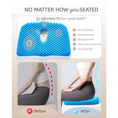Gel Seat Cushion for Long Sitting & Hip Pain Relief (Large Size) - Cooling 3D Cushions for Office Chair, Car, Wheelchair, Breathable & Non-Slip Cover with Pressure Relief Technology