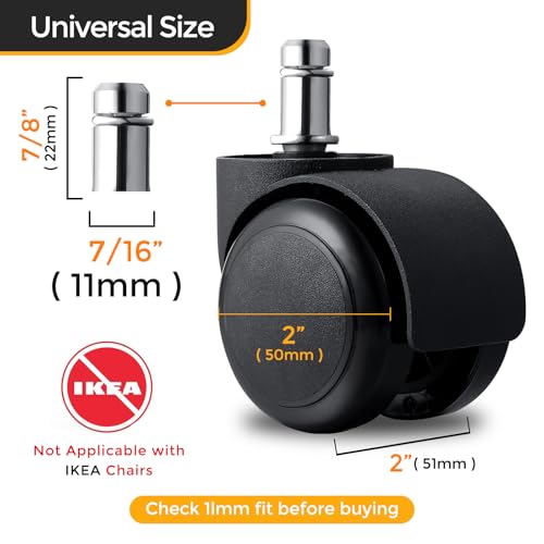 2" Office Chair Caster Wheels, 99% Universal Fit, Quiet Replacement 5 Pack