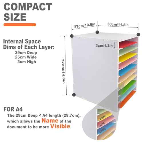 10-Tier File Sorter Organizer for Desk, Desktop Organizer with Adjustable Lettry Tray, Paper Sorter for Office School Home (White)