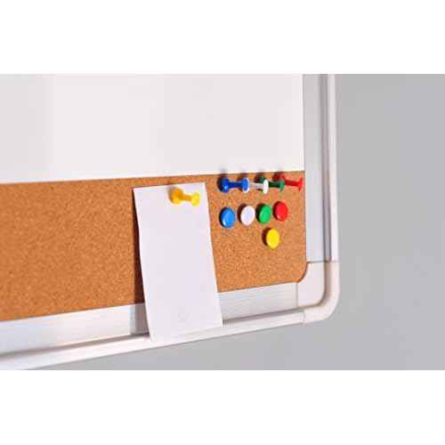 White Board Cork Board Combo - 18x24 in Dry Erase Board with Cork and 1 Magnetic Eraser, 4 Dry Wipe Markers, 4 Magnets and 10 Pins - Wall Hanging Whiteboard with Corkboard for Home and Office