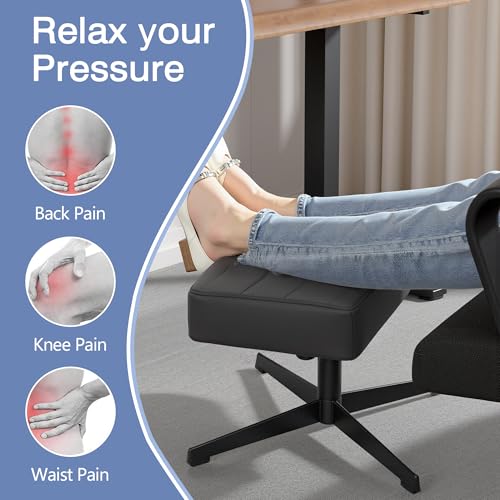 VECELO Under Desk Footrest Black – PU Ergonomic Foot Rest with Height Adjustable Support