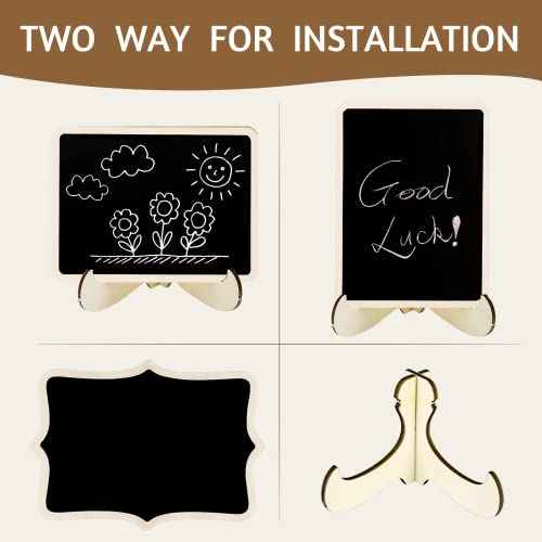 12 Pcs Mini Chalkboard Signs, Small Chalkboard Labels with Easel Stand, Wooden Blackboard for Table Numbers, Food Signs, Wedding Signs, Place Cards and Event Decoration, with 1 Liquid Chalk