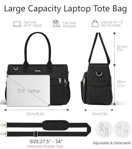 Bagstellar Women's Teacher Tote Bag with 15.6-Inch Laptop - Black