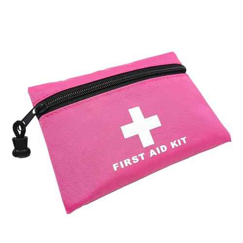 Red Emergency First Aid Bag - Small Empty Travel Rescue Pouch for First Responder Storage - Medicine Pocket for Car, Home, Office, Kitchen, Nurse, Sport, Outdoors (Pink 16x11cm)