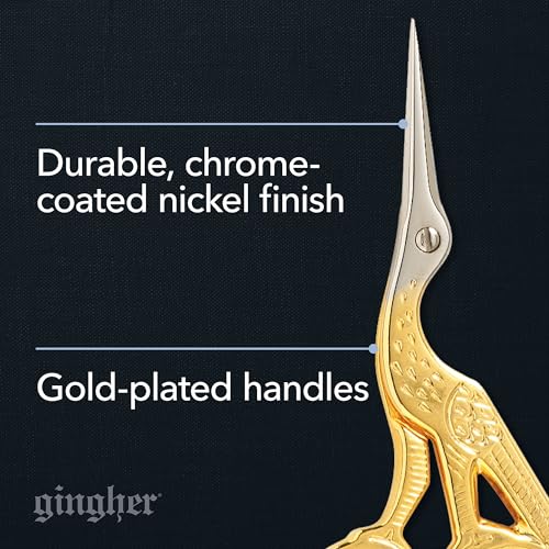 Gingher 3.5-Inch Stork Embroidery Scissors - Gold for Thread & Fabric, Model 3.5"