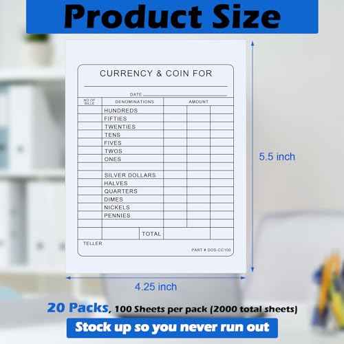 2000 Pcs Currency and Coin Record Forms 5.5 x 4.25 Inch Paper Currency & Coin Counting Record Sheets Bank Deposit Forms for Fundraiser Church or Christian College Universities