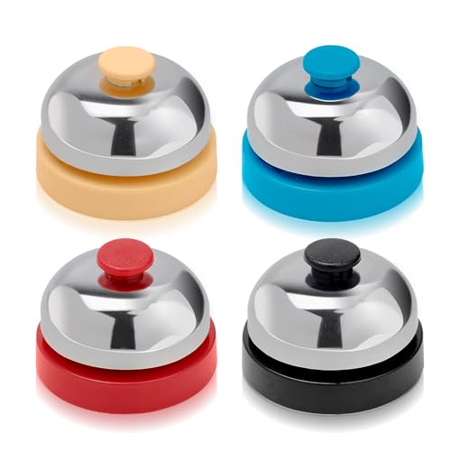Roucerlin 4-Piece Call Bell Set with 2.4-inch Metal Construction - Blue, Black, Red, Khaki