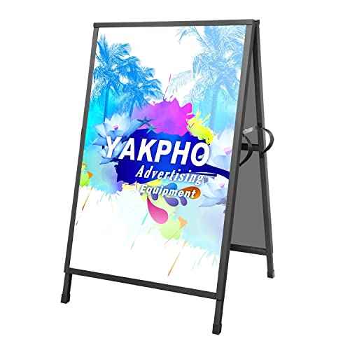 Heavy Duty Slide-in Folding Sandwich Board A-Frame Sidewalk Sign 24x36 Inch Black Coated Steel Metal Double-Sided Pavement Sign (Frame only)