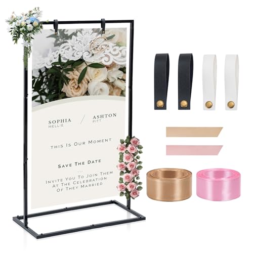 Elegant Wedding Sign Stand & Holder£¬Black Heavy Duty Metal Wedding Welcome Sign Stand for Reception£¬Welcome to Our Wedding Hanging Sign Stand - Perfect for Seating Chart, Posters, and Decor