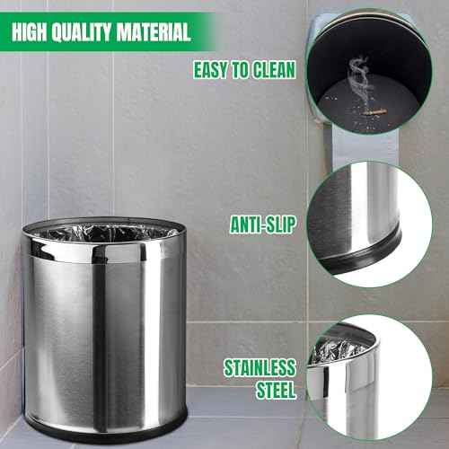 Invisi-Overlap' Open Top Stainless Steel Trash Can, Small Office Wastebasket, Modern Home D?cor, Round Shape