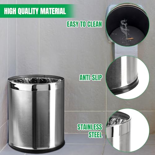 Small Office Trash Can, Open Top Small Wastebasket Bin, Stainless Steel Garbage Can, 'Invisi-Overlap' Metal Decorative Waste Basket for Powder Room, Vanity, Bathroom, Home, Modern