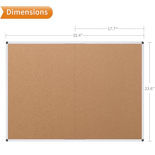 VIZ-PRO Cork Bulletin Board/Foldable Noticeboard, 36 X 24 Inches, Silver Aluminium Frame