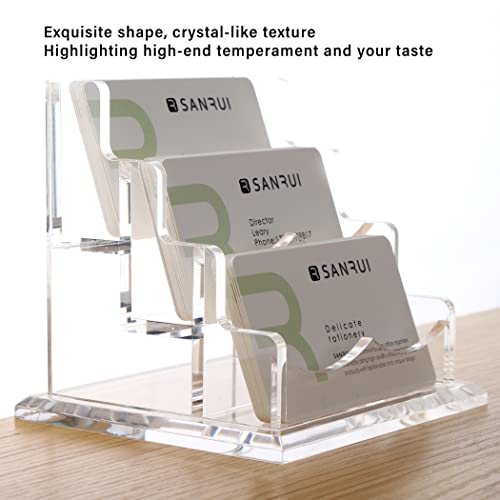 YUXUN 3 Slots Business Card Holder Display Acrylic Desk Organizer
