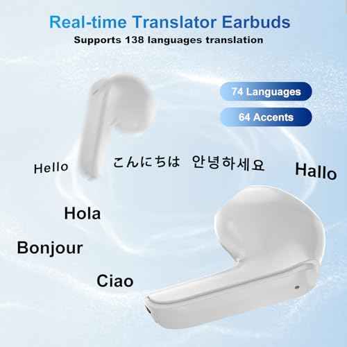 Language Translator Earbuds, Real-time Translation Device with 138 Languages Bluetooth Online Two Way Voice Translation, Active Noise Reduction and High Accuracy (Milky White)