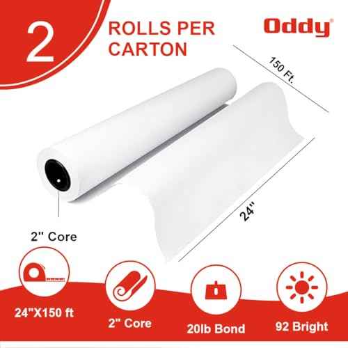 Oddy Wide Format Plotter Paper - 2 Rolls, 24¡± x 150 Ft, 20 lb Bond Paper (80 GSM with 2¡± Core), 96 Bright White, CAD Bond Paper for Inkjet Printers, Engineering, Architecture, and Blueprinting