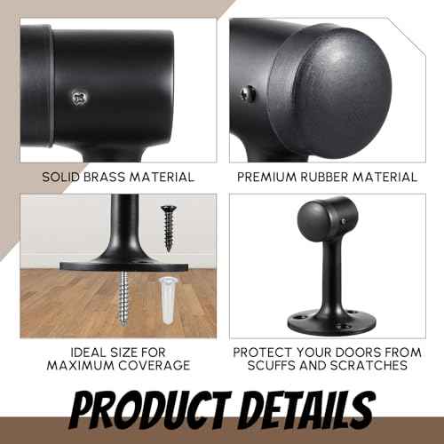 2 Pack Heavy Duty Floor Mount Door Stop, 3 Inches Brass Commercial Grade Solid Brass Door Stop Accessories with Rubber Bumper and Stainless Steel Screws, Black