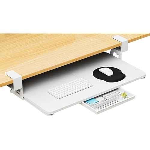 Desktop Keyboard Tray, Under Desk Pull Out, 26.77" X 11.81" Large Size Keyboard Tray with C-Clip Mount, Easy Installation, Computer Keyboard Stand, for Home Study and Office