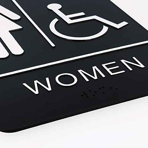 ExcelMark Restroom Sign for Business - ADA Compliant Braille Bathroom Sign with Double Sided Tape to Secure Perfectly in Less Than a Minute - Size 9 x 6 Inch (Men's & Women's Handicap Set)