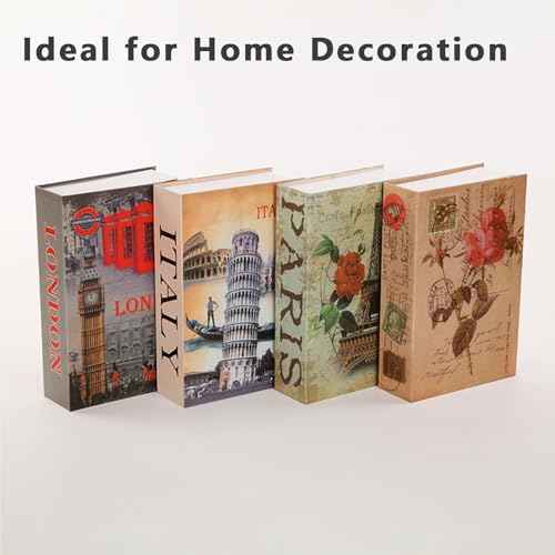 SEPOX¢ç 4 Pcs Set Large Book-Safe Lock-Box: World Renowned Views, Large Hidden Storage with Key-Lock, Perfect Disguised Safe & Gift for Dorm, Home & Office Book