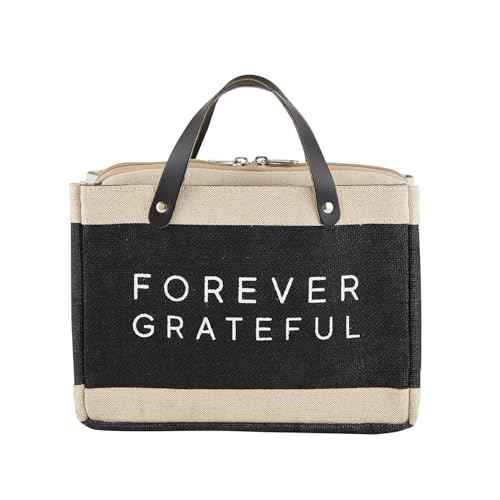 Creative Brands Faithworks - Jute Tote Bible Cover with Genuine Leather Handles and Side Compartments, 13 x 11-Inch, Forever Grateful