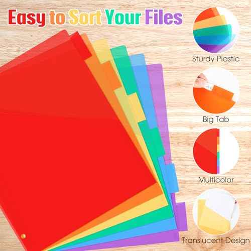 Chuangdi 120 Count Binder Dividers with Tabs Pockets 20 Sets 6 Tab Multicolor Plastic Dividers for 3 Ring Binder for School Office Document Organizers Protection