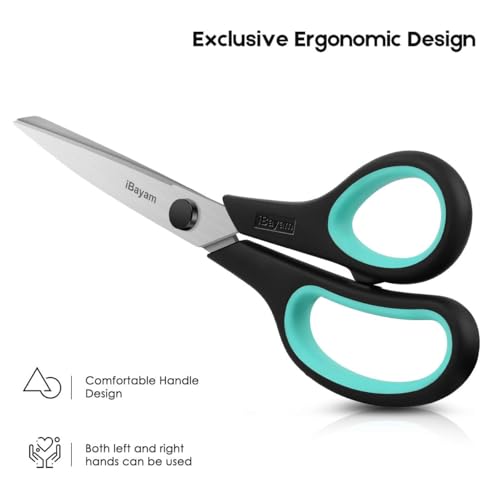 iBayam 8.5-Inch Heavy Duty All Purpose Scissors 3-Pack - Red, Green, Blue