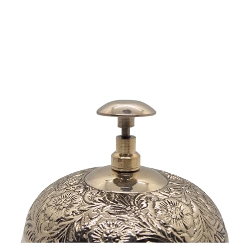 Vintage Brass Desk Bell with Floral Embossed Design - Loud Call Bell for Office & Hotel Reception