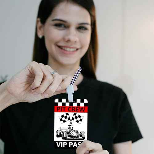 50 Sets Racing VIP Pass Cards with Racing Lanyards Bulk PVC VIP Pass Cards with White and Black Lanyards for Event Gamer Race Car Theme Birthday Party Fast One Party Supplies£¨Black£©