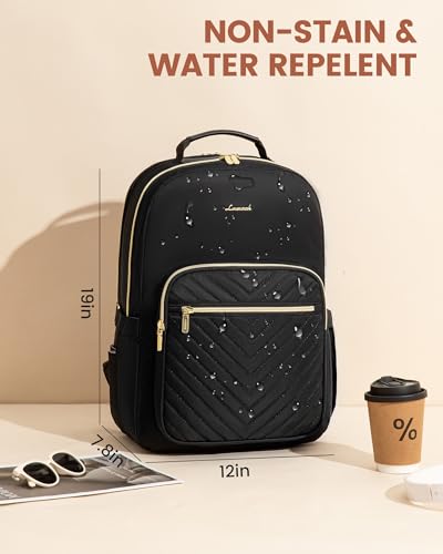 LOVEVOOK 15.6 Inch Quilted Laptop Backpack for Women with Tumbler Holder - Black