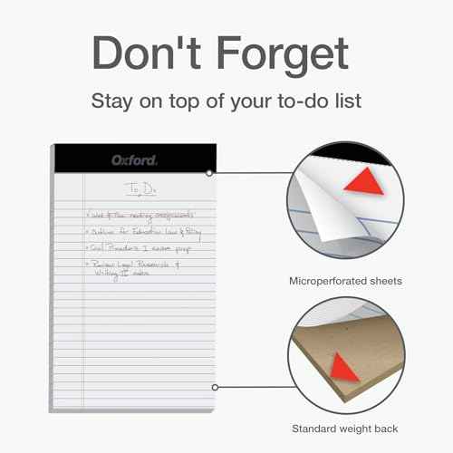 Oxford 5 x 8 Inch Legal Pads, 3 Pack, Narrow Ruled on Both Sides, White Lined Paper, 50 Perforated Sheets Per Writing Pad, Proudly Made in the USA (1017034)