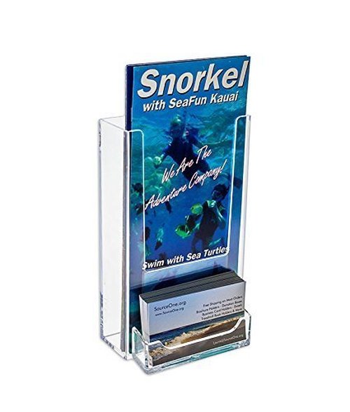 Source One Tall Boy 4-Inch Wide Wall Mount Brochure Holder with Business Card Holder (6 Pack)